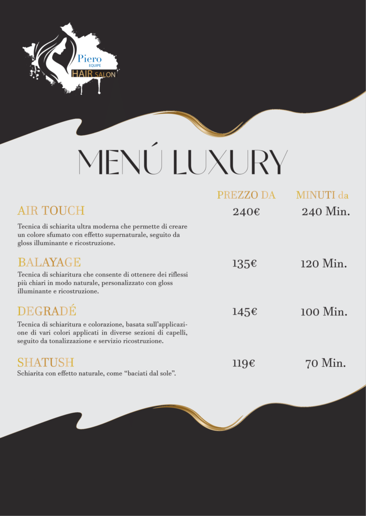 menu luxury piero parrucchieri